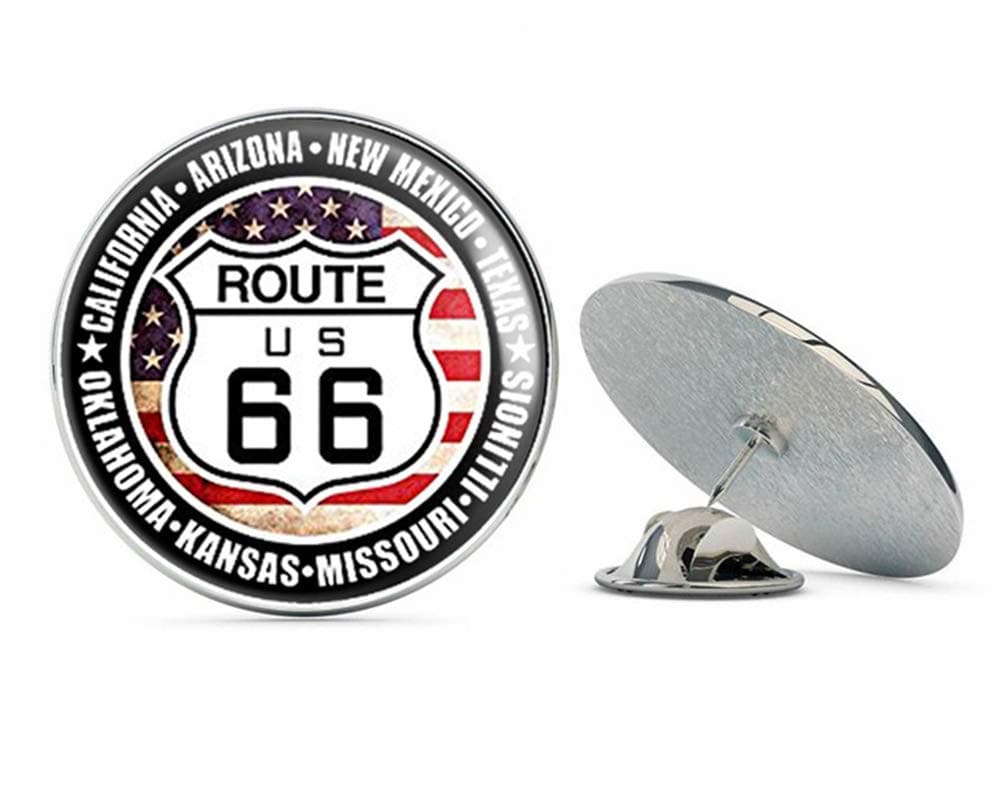 Round US Route 66 Sign with 8 States (Travel Historic) Metal 0.75" Lapel Hat Pin Tie Tack Pinback
