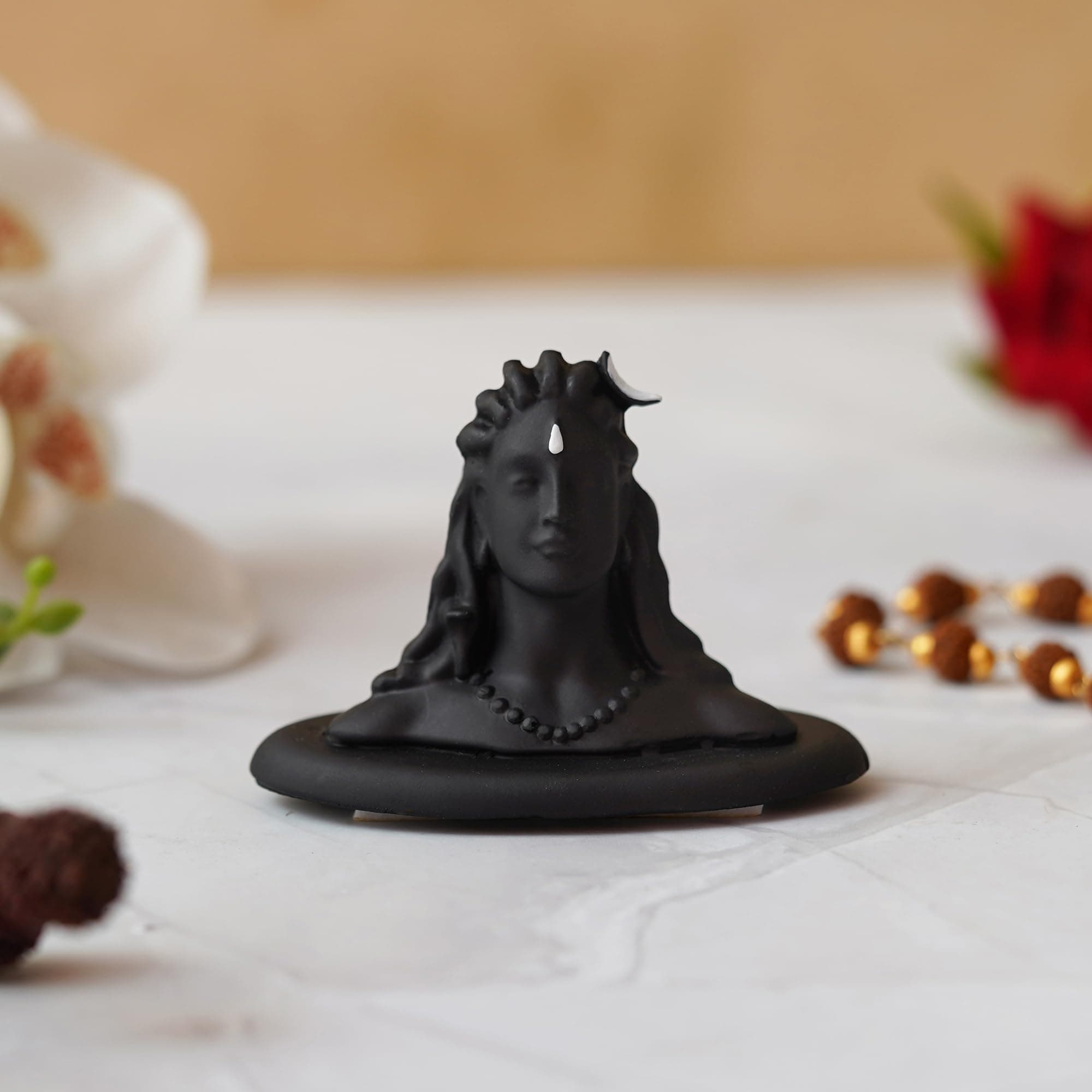 Webelkart Premium Polyresin Adiyogi Shiva Statue for Home and Car Dashboard - Adiyogi Showpiece for Home/Pooja/Office Decor (Self Adhesive, Black, 2.5 in)