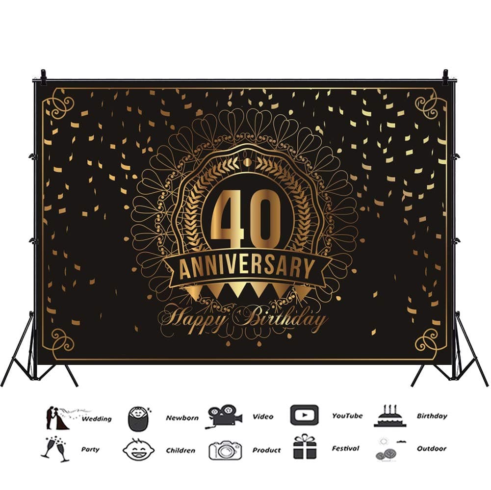 Baocicco 8x6.5ft Happy Birthday Backdrop 40th Birthday Party Backdrop Retro Royal Textures Decor Ribbons Banners Photography Background 40th Anniversary Ceremony Ladies Couples Portrait Studio Props
