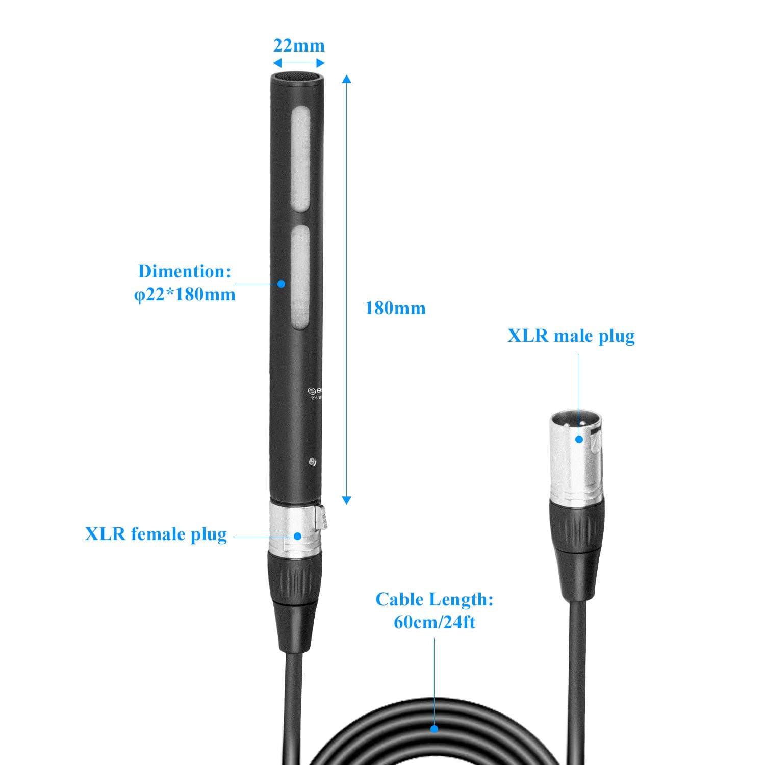 BOYA XLR Microphone, Professional Cardioid Mini Shotgun Condenser Mic with 12-48 Phantom Power for Video Camera Recording Film Interview ENG/EFP