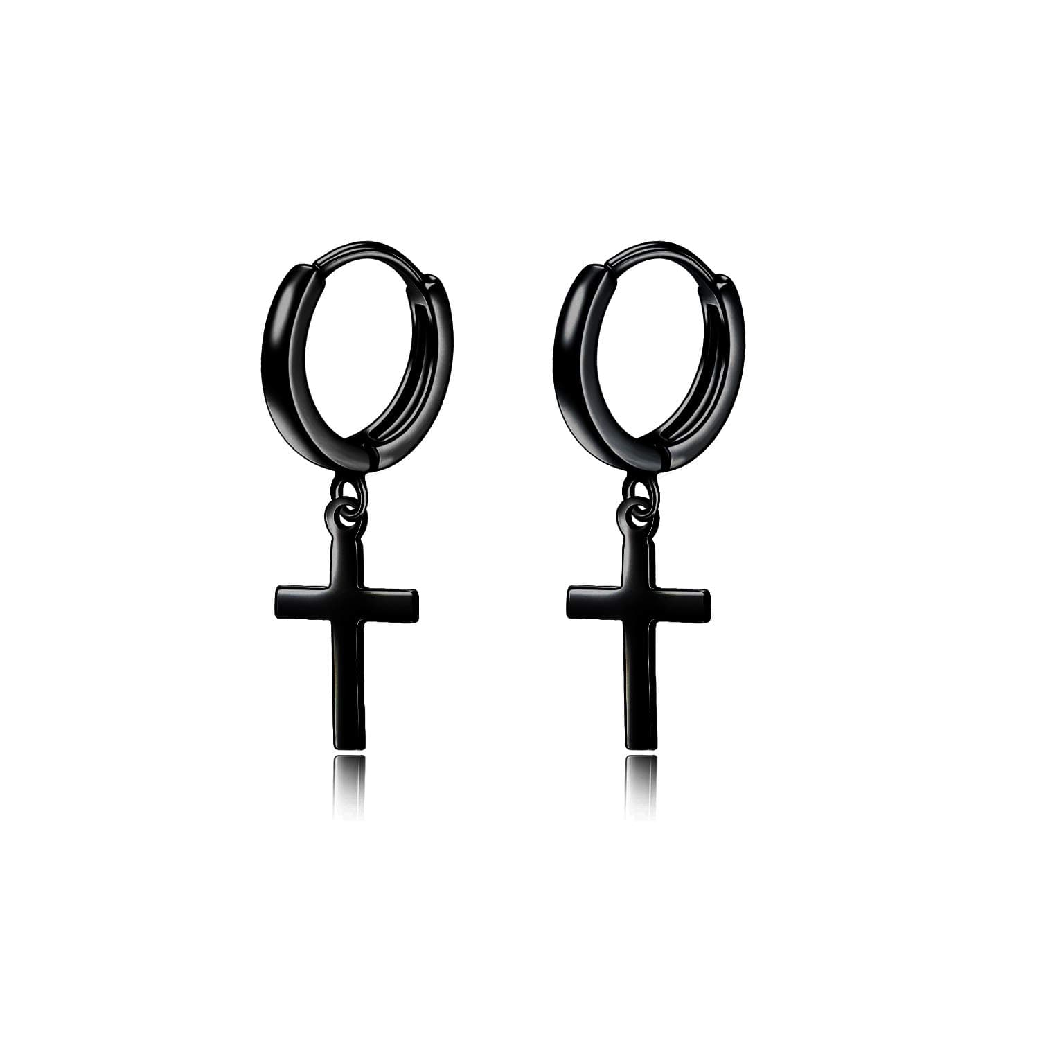 POPLYKESterling Silver Black Hanging Cross/Lightning/Heart/triangle Hoop Earrings for Men Women