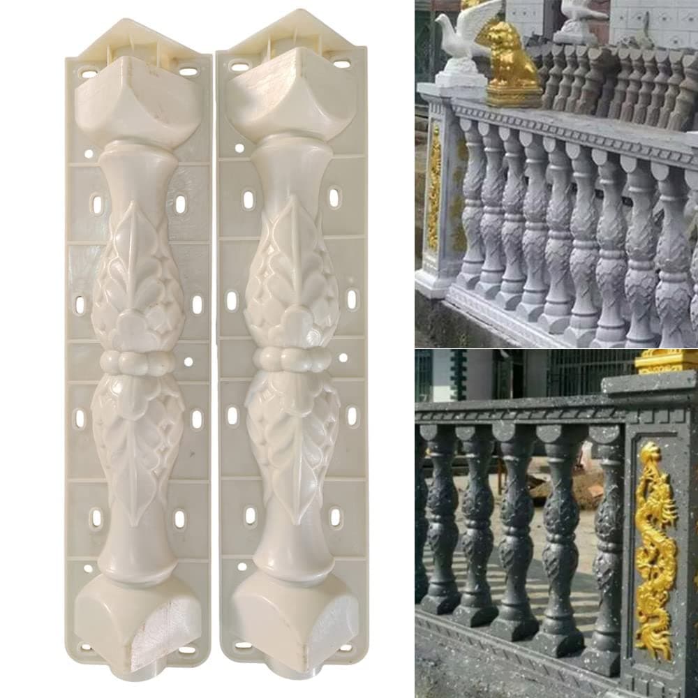 1Pairs Front Rear Moulds Balustrades Mold for Concrete Plaster Cement PVC Plastic Casting Garden Pool Park Railing Balustrade Fence Decoration Construction
