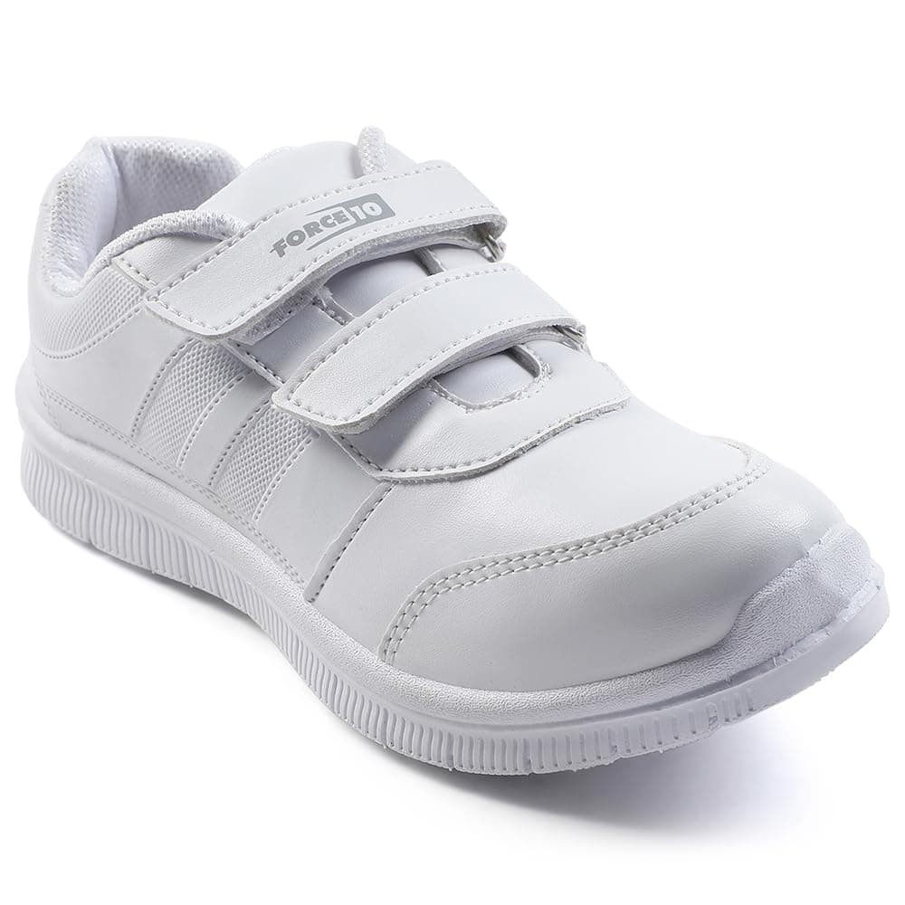 Force 10 Gola-SCHV School Shoes for Kids Boys & Girls - Black & White | Comfortable School Shoes | Lightweight & Durable | Easy Slip-On & Velcro Closure | All Day Comfort, Anti-Slip Grip