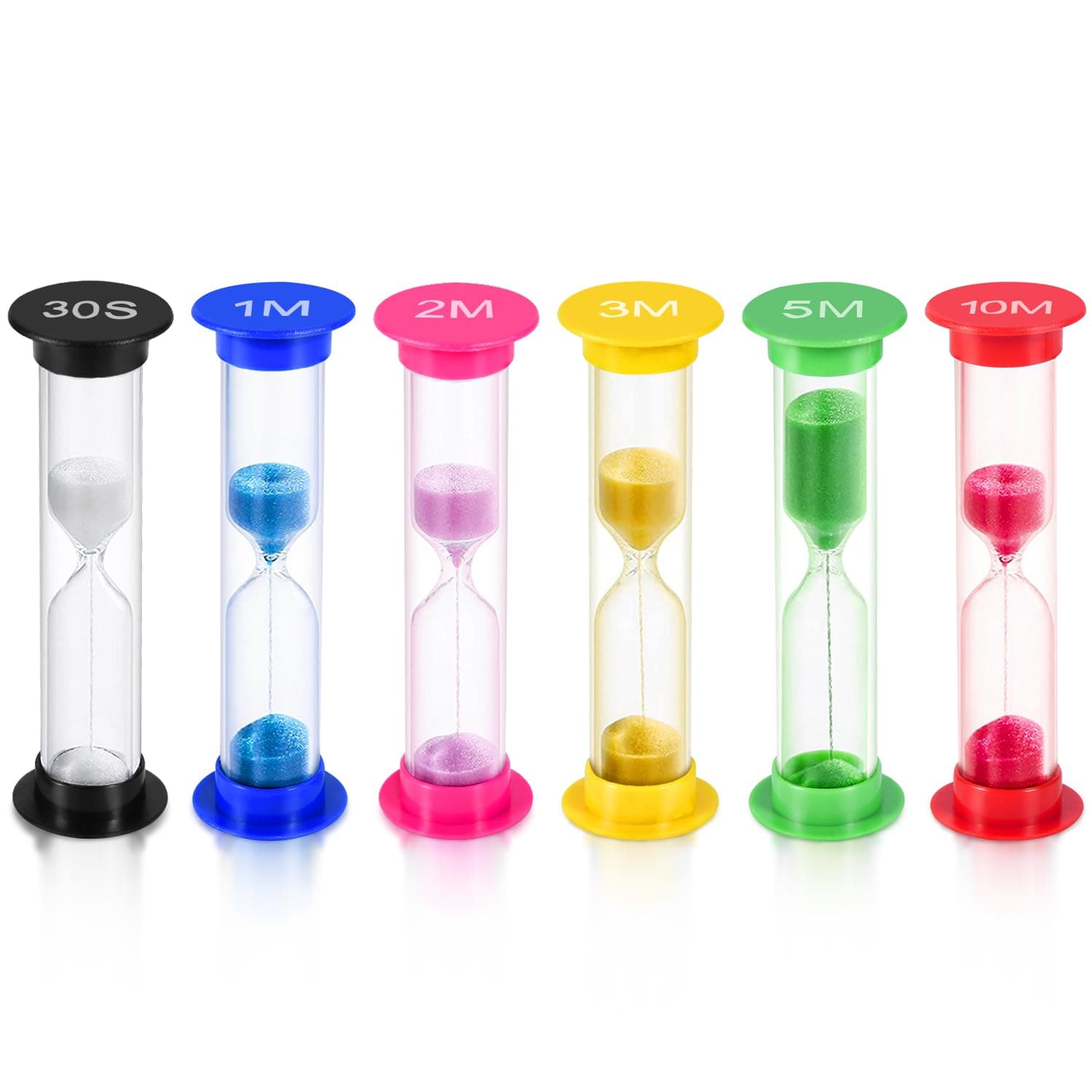Sand Timer, KISEER 6 Pcs Colorful Hourglass Sandglass Sand Clock Timers Set 30sec / 1min / 2mins / 3mins / 5mins / 10mins for Brushing Children's Teeth, Cooking, Game, School, Office