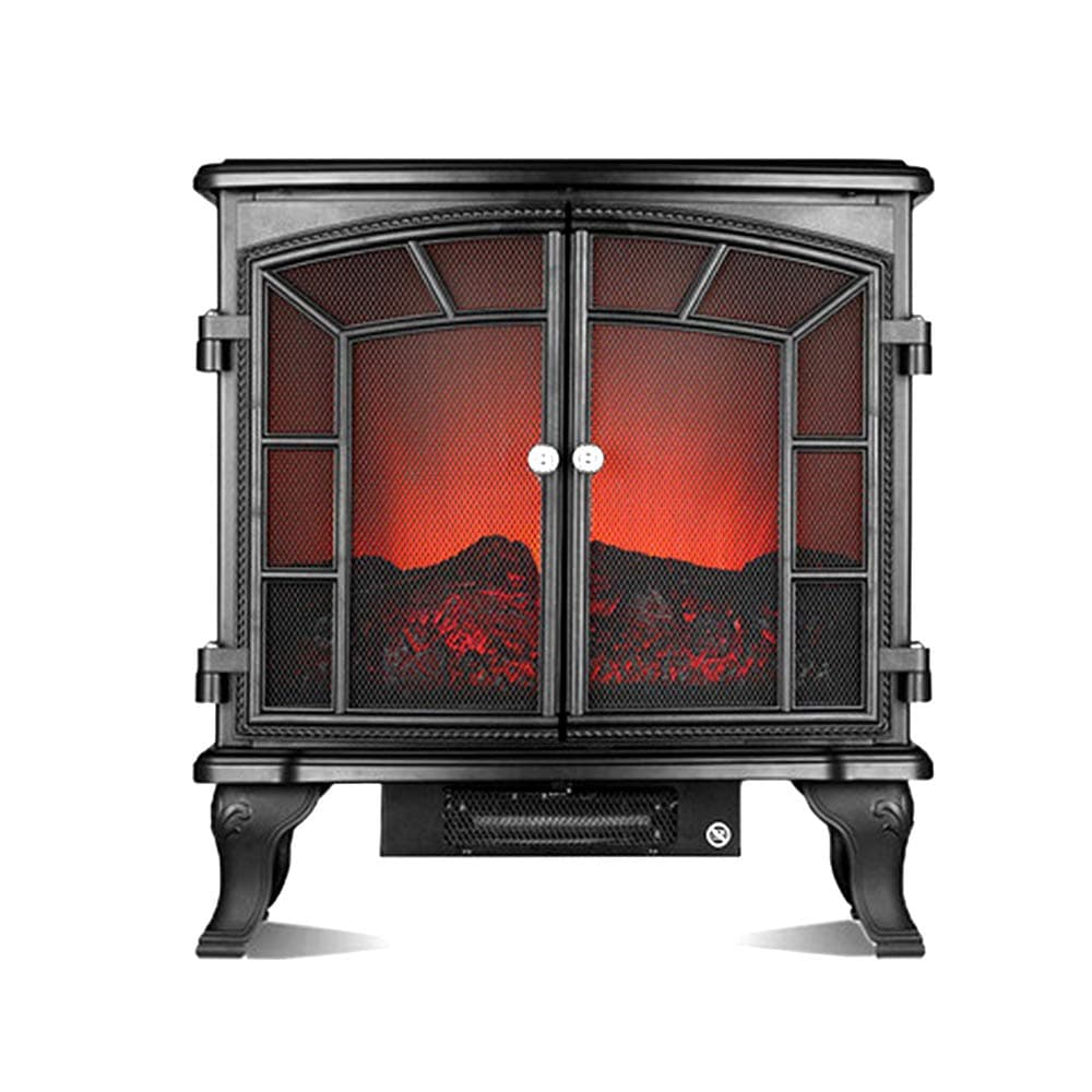 fang zhou Retro Remote Electric Fireplace Stove, Realistic Log Flame Effect Even Heat Distribution, for Heating Guest Room Basement Decorative Furniture