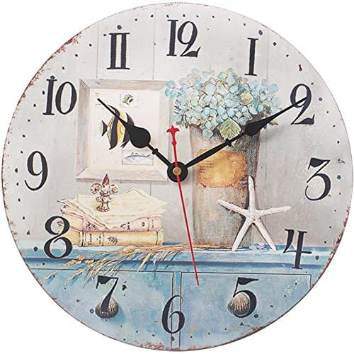 Yesee 12 Inch Rustic Wall Clock Non Ticking Silent Wall Clock Battery Operated Wall Decor for Kids Kitchen Bedroom Living Room [No Cover] (Starfish)