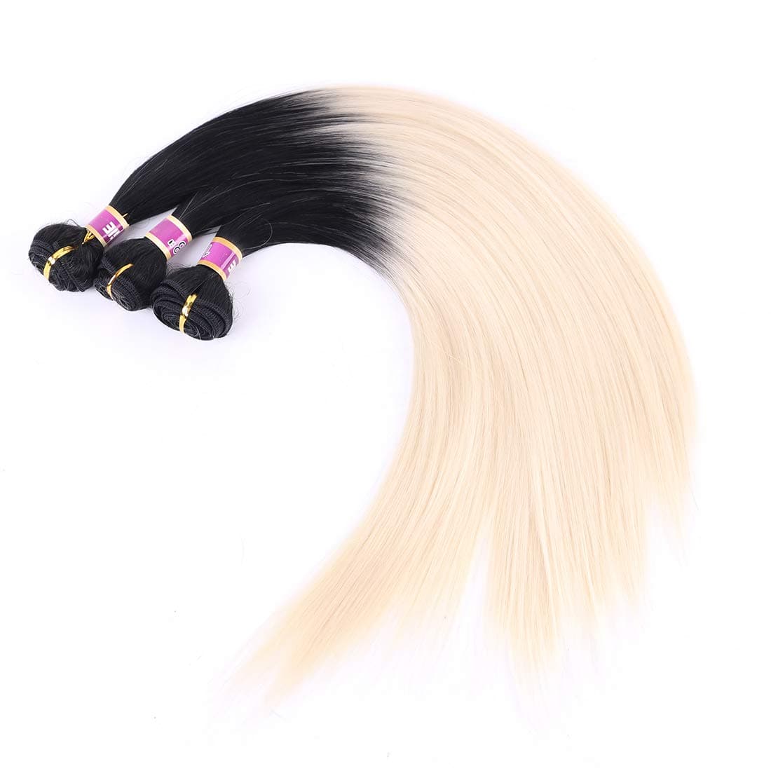 Synthetic Hair Weave Silky Straight Hair 3 Bundles 16 18 20 Inches Mixed 2 Tone Ombre T1/613#