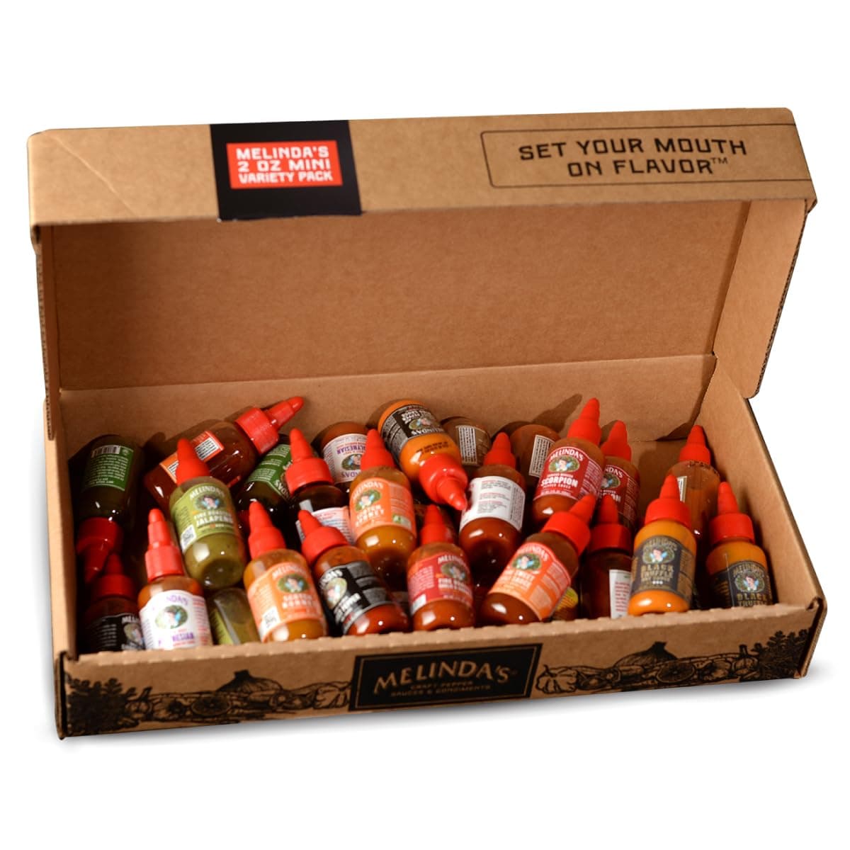 Melinda's Mini Hot Sauce Variety Pack - Surprise 30 Pack (2 Oz Each) - Gourmet Hot Sauce Gift Set with Travel Friendly Mini Hot Sauce Bottles in 24 Possible Flavors