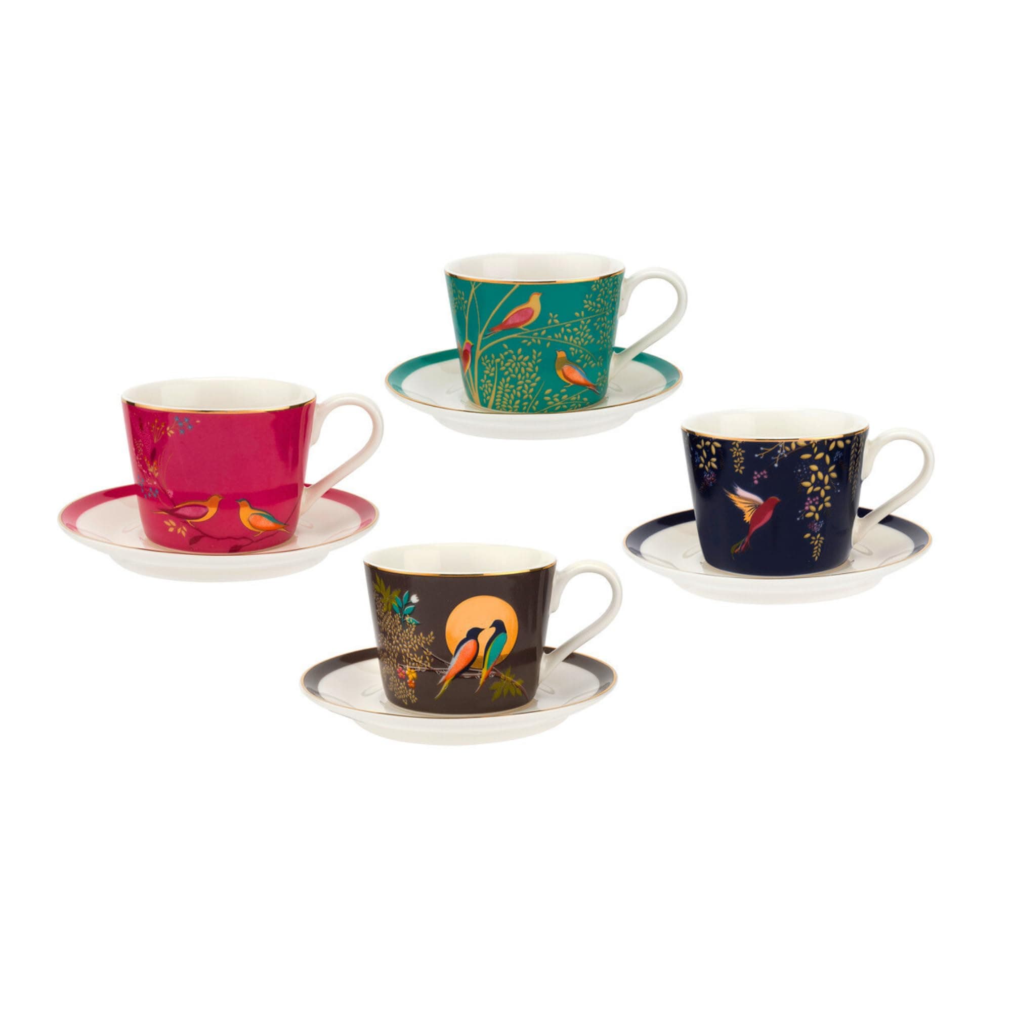 Portmeirion Sara Miller Chelsea Espresso Cups & Saucers, Set of 4 - 4oz Fine China Demitasse Cups with 22-Carat Gold Detailing - Gift Boxed for Coffee Rituals, Home Entertaining, Coffee Carts