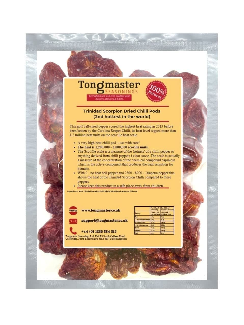 Trinidad Scorpion Dried Chilli Pods (2nd Hottest In The World) - 25g