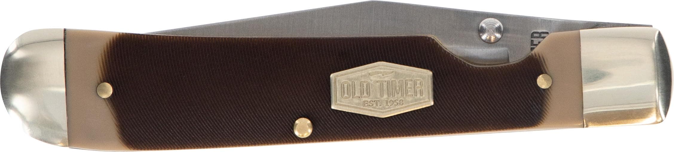 Old Timer 294OT Liner Lock Trapper 7.2in Traditional Pocket Knife with 1 High Carbon Stainless Steel Clip Point Blade, Pocket Clip, and Ergonomic Sawcut Handle for Hunting, Camping, EDC, and Outdoors