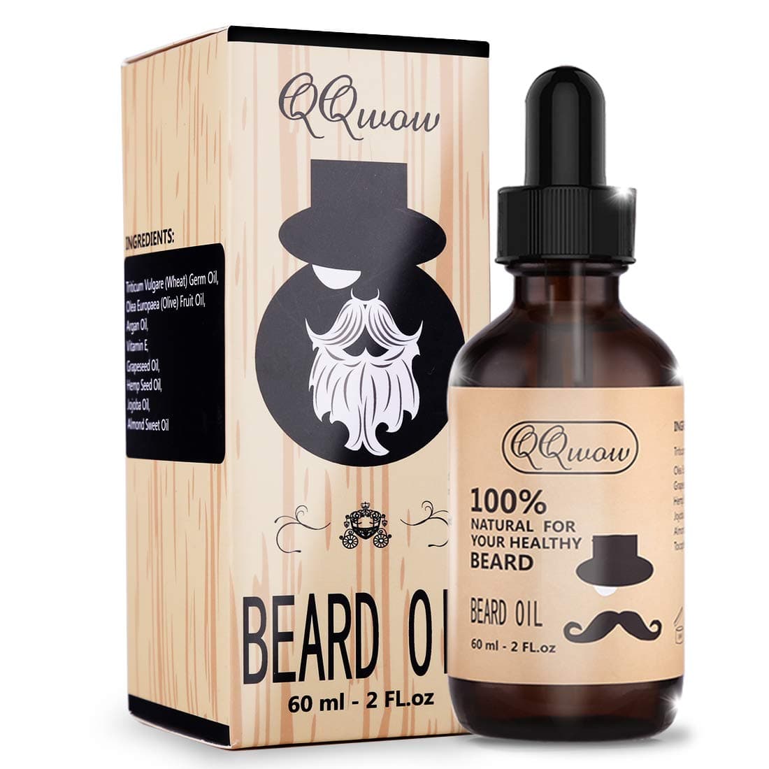 Beard Grooming & Growth Oil for Men, Leave-in Conditioner & Softener, Softens & Strengthens Mustache and Conditions Skin, Men’s Gifts - Natural Scent, 2 fl.oz
