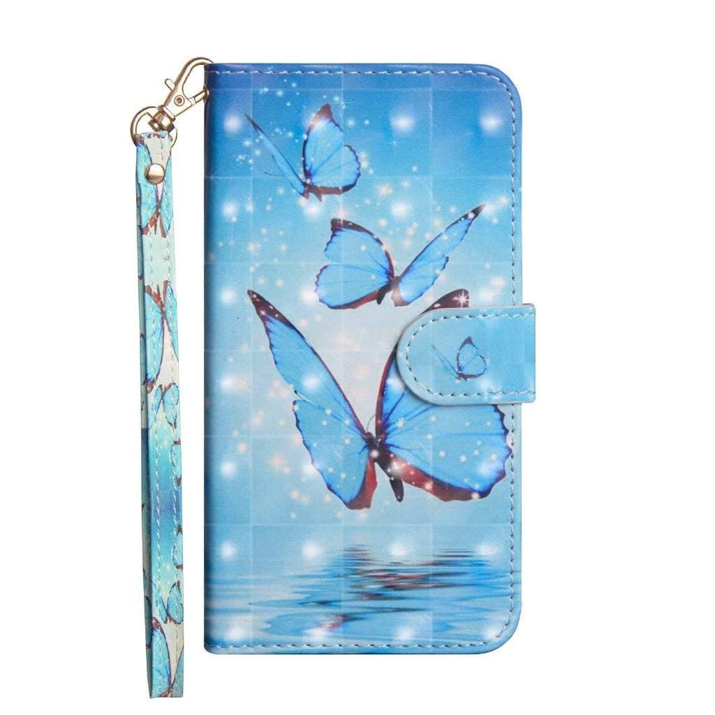 Veapero Samsung Galaxy A40 Case,Shockproof PU Leather Flip Cover Notebook Wallet Case with Magnetic Closure Stand Card Holder ID Slot Folio Soft TPU Bumper Protective Skin,Blue Butterfly