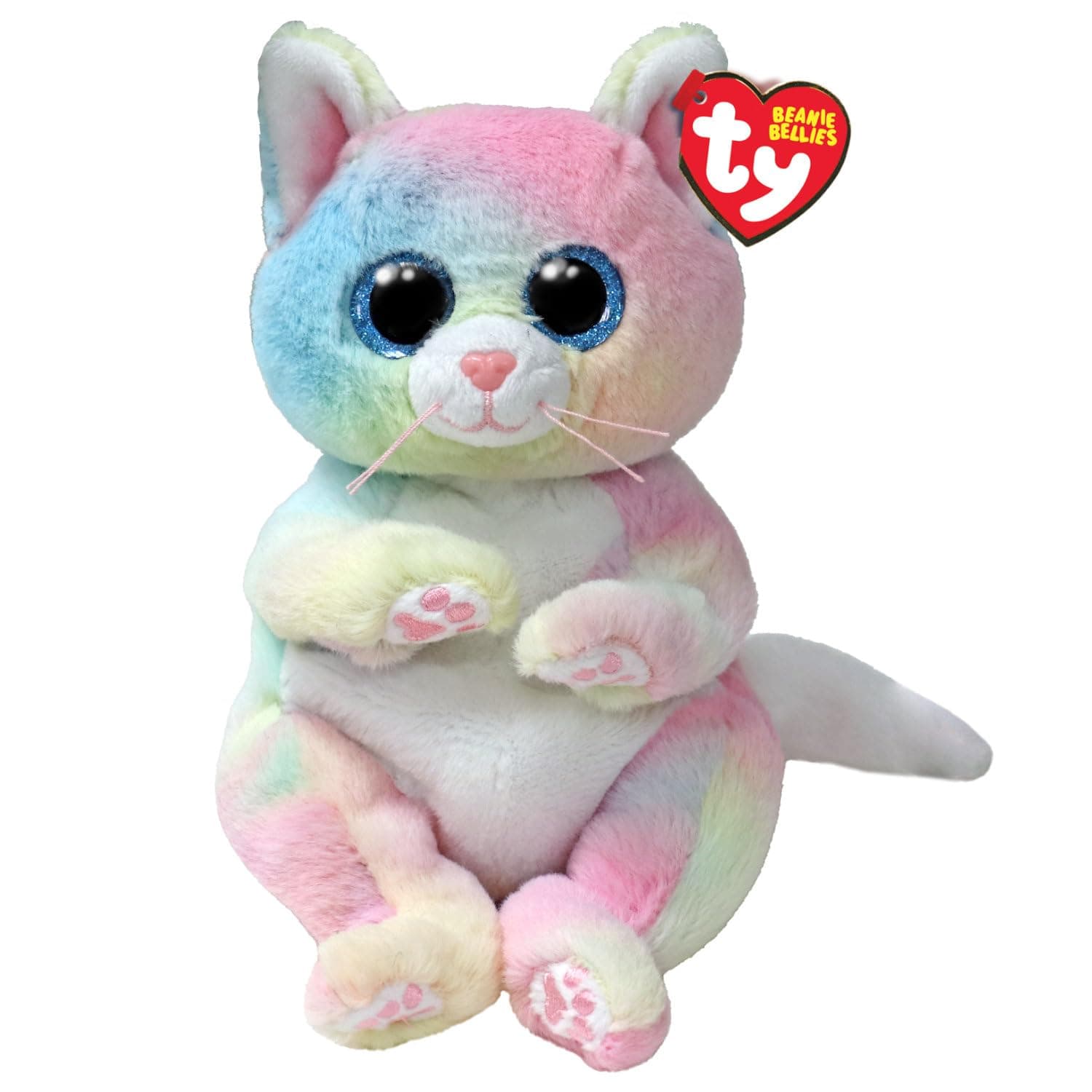 Ty Beanie Bellies – Jenny The Multicoloured Kitten with Glitter Blue Eyes, Original Plush Animals with Soft Belly 20 cm – T41291