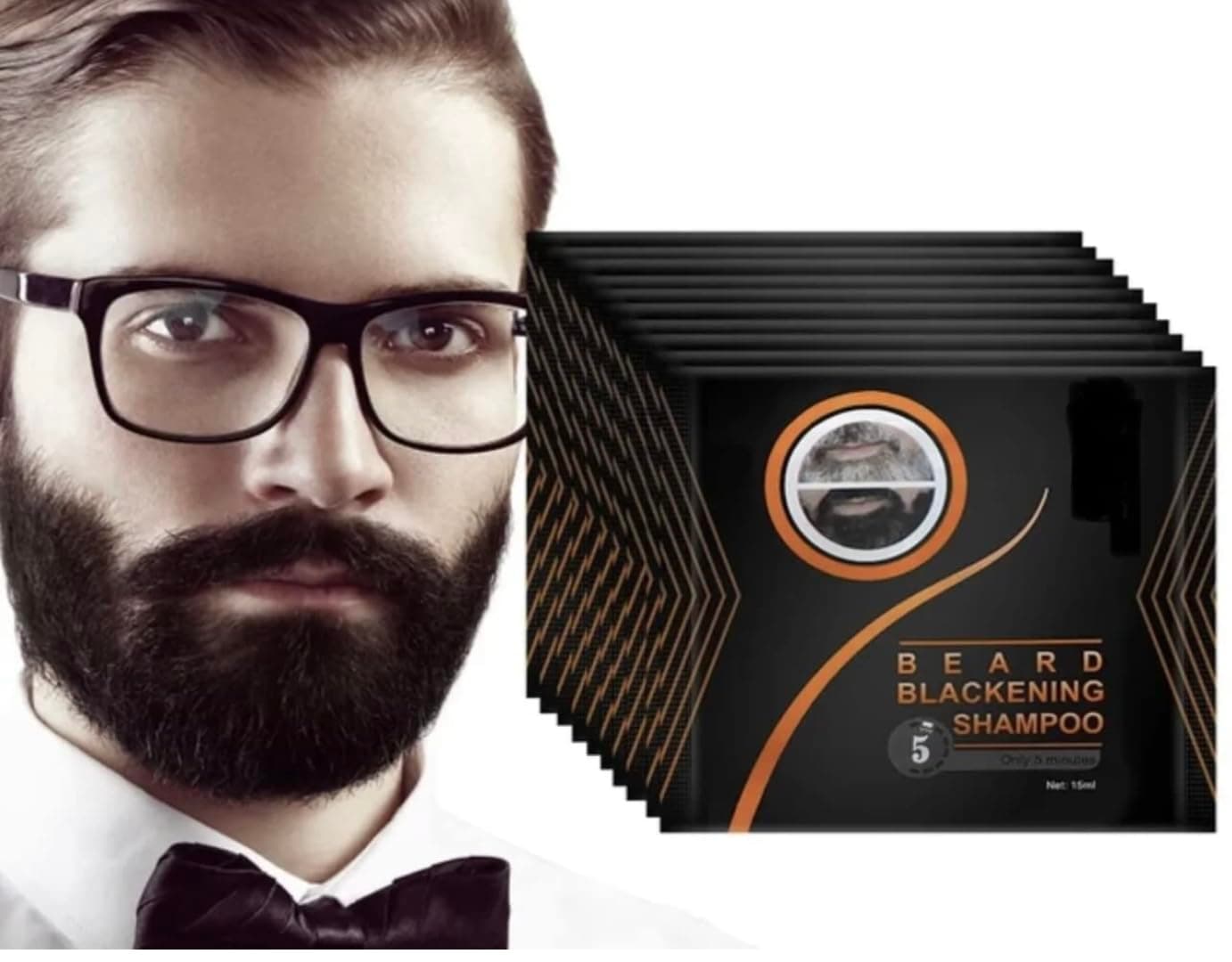 Black Beard Coloring for Men - Instant Darkening Shampoo for Beard, Mustache, Sideburns, and Facial Hair (10 Pack)