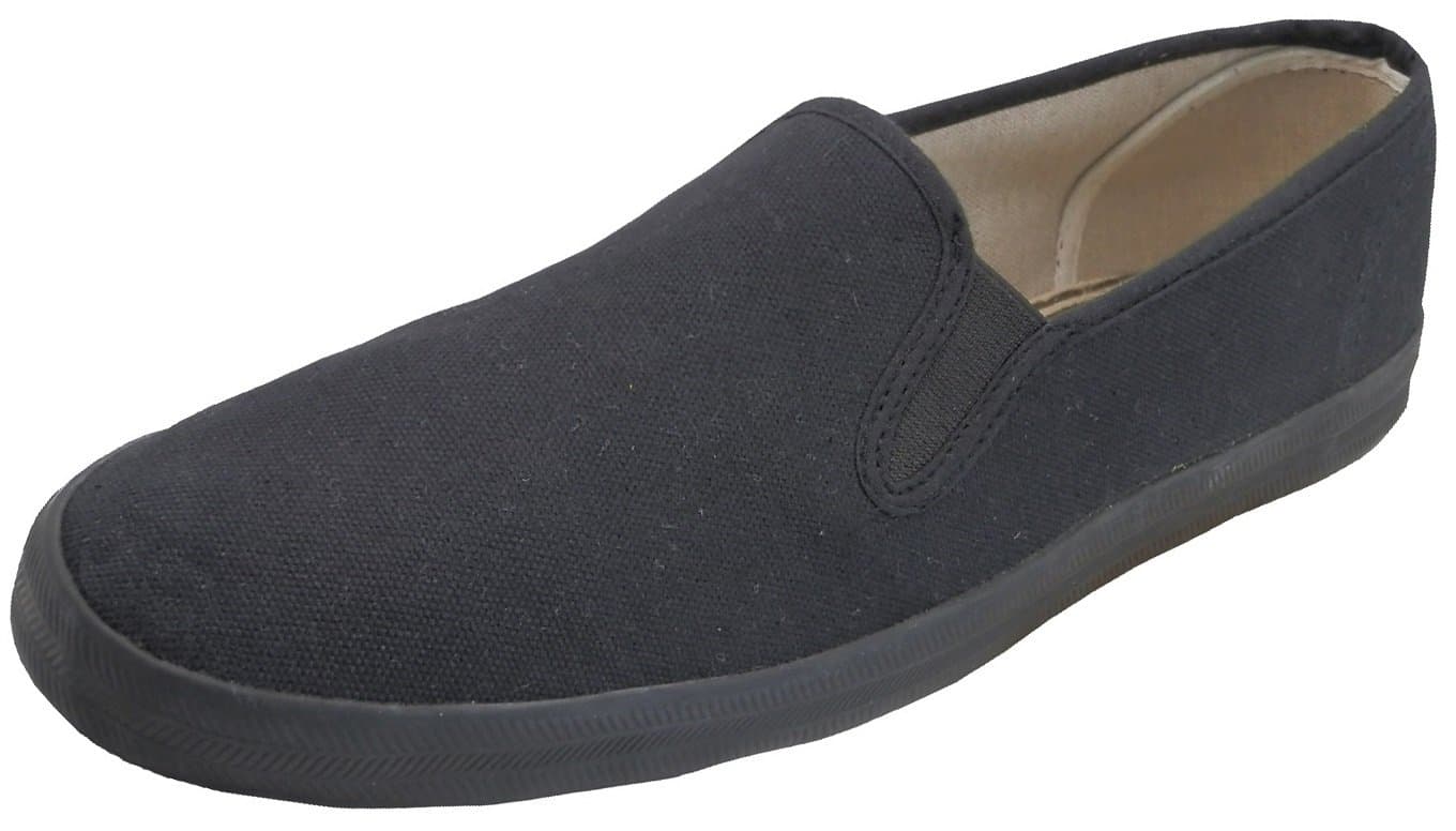 Women's Canvas Slip on Shoes Rubber Sole Sneakers - Free Pair Puma Socks (8, Black)