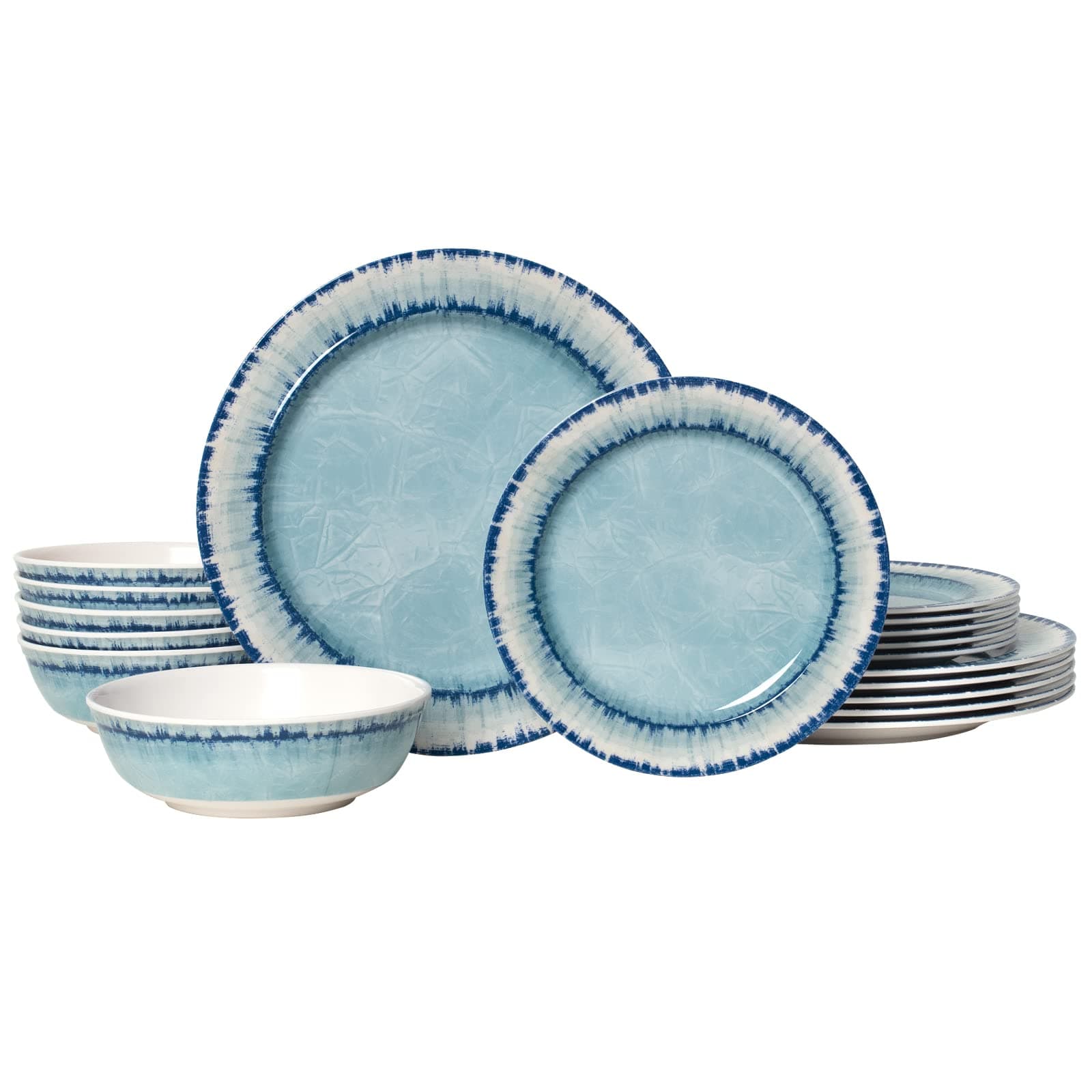 AELS Melamine Dinnerware 18 Piece Dinner Plate Set Lightweight Unbreakable Indoor Outdoor BPA Free Dishwasher Safe Light Blue
