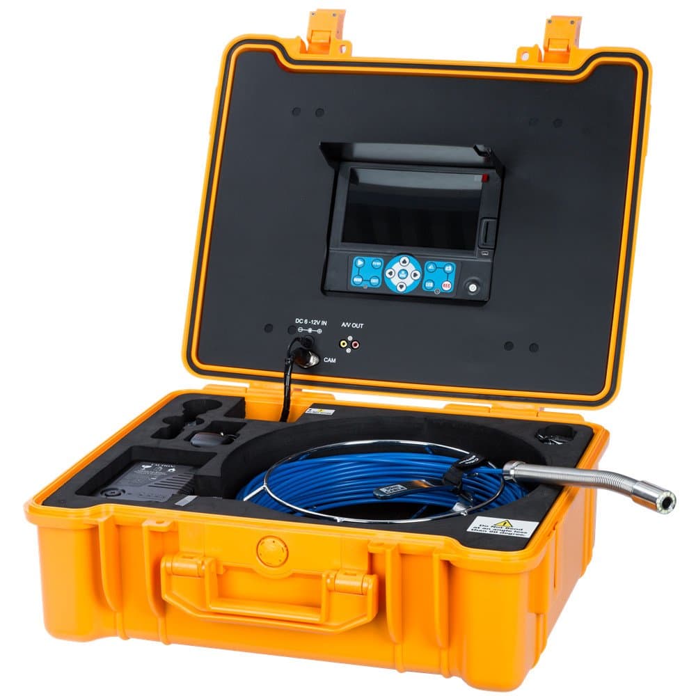 DeVision All-in-one Professional Video Sewer Drain Pipe Inspection Camera ［Blue Color Push Cable］ (3199F 130ft./40m+On-Screen Distance Counter+512Hz Built-in Sonde)