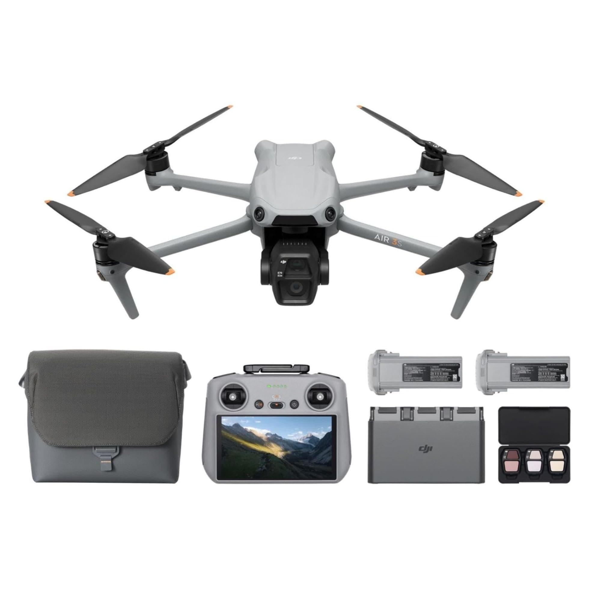 DJI Air 3S Fly More Combo (DJI RC 2), with 1' CMOS Wide-Angle & Medium Tele Camera, 4K/60fps, Omnidirectional Sensing & 3 Batteries, MOIAT Certified - UAE Version with DJI Official Warranty Support