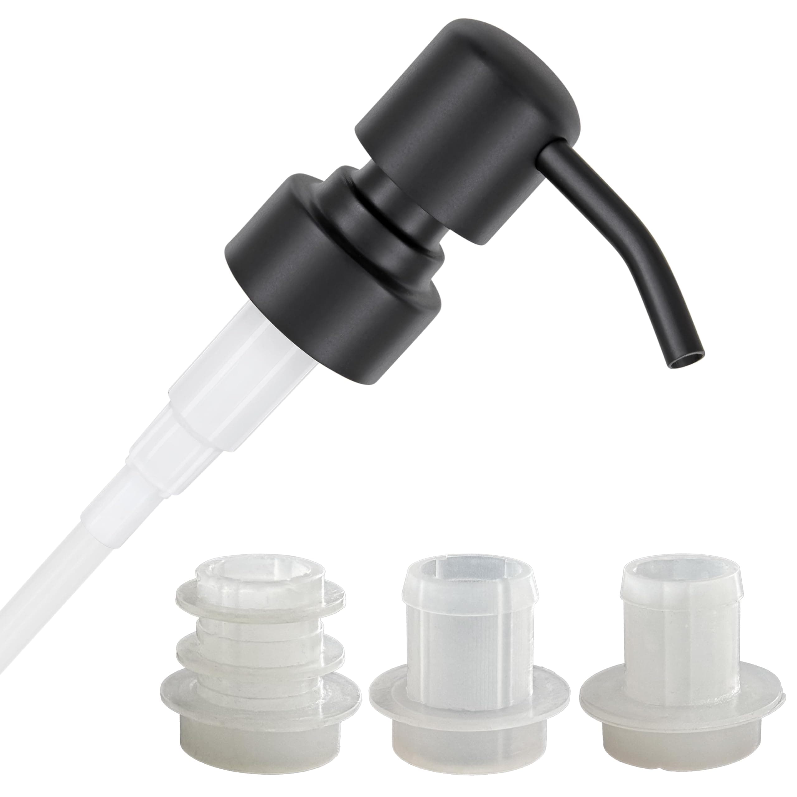 – Upcycling Soap Dispenser Pump Head 'Zagreb' with 3 Silicone Stoppers Fitting Ring Set for All Bottle Openings With Diameter 18-23mm (Black)