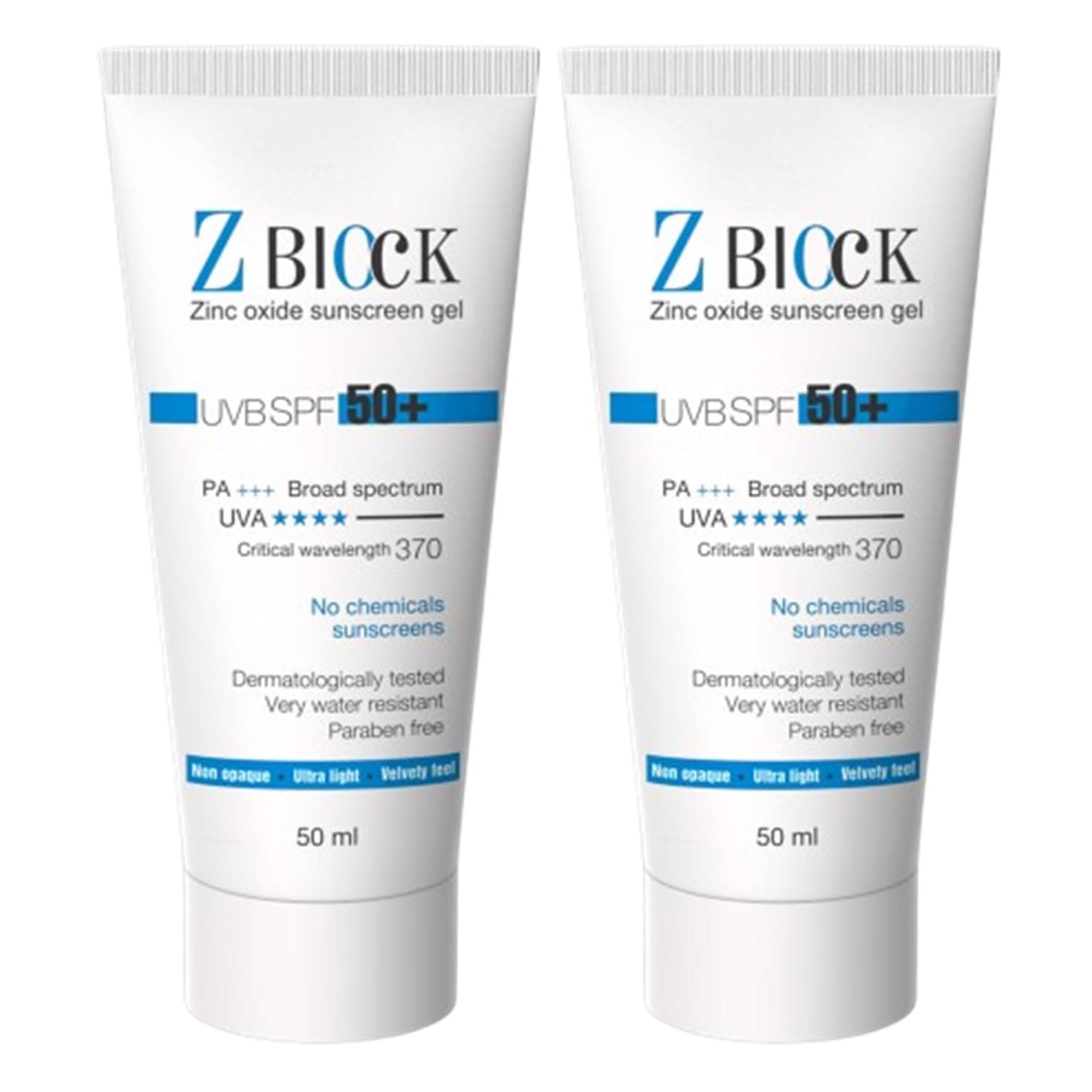 Z-Block Zinc Oxide Sunscreen Gel With Spf 50+ (50 Ml) - Pack Of 2, Sensitive