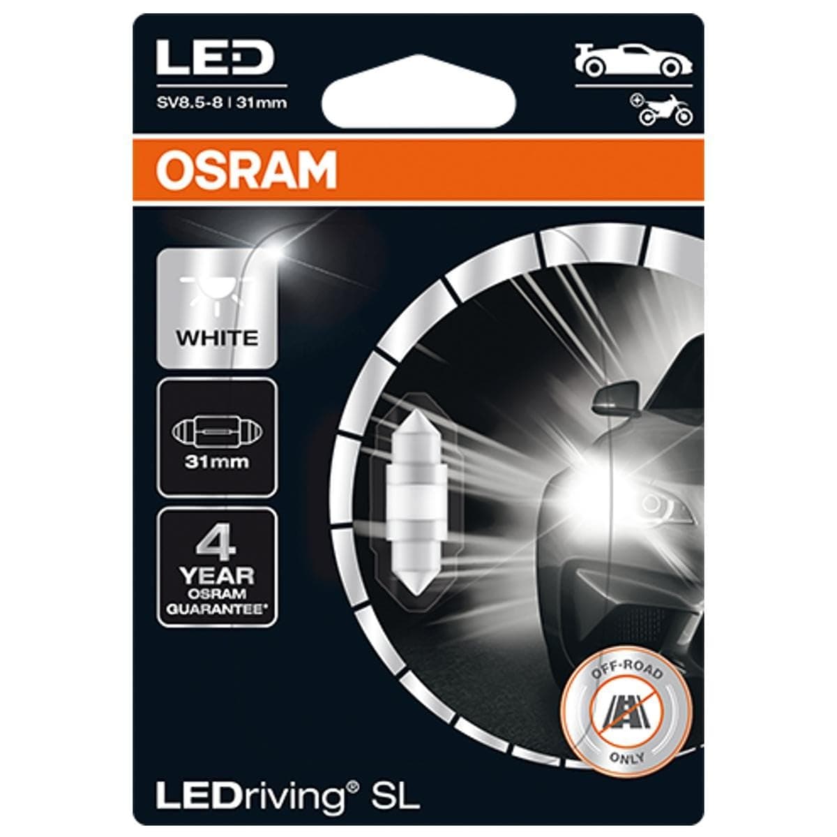 Osram Ledriving® Sl C5W (31mm) White 6000K LED Signal Lamp Off-Road Only Non-Ece Single Blister (1 Lamp)