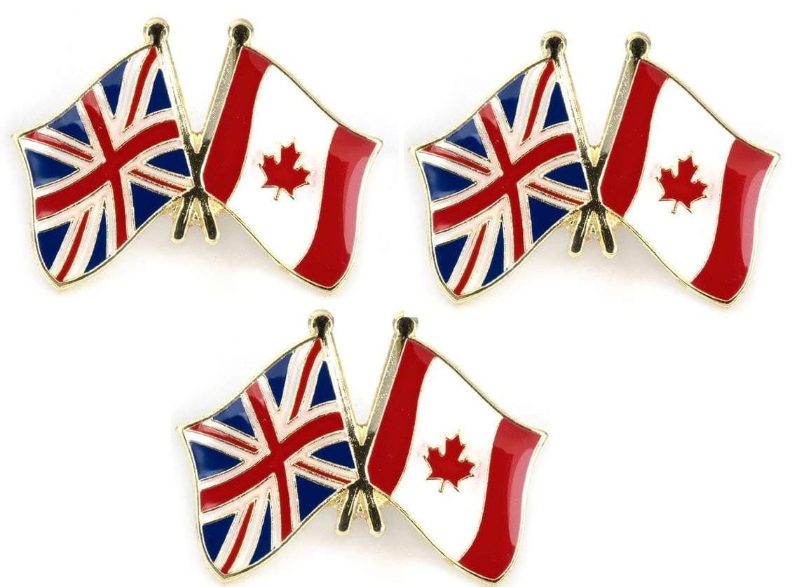 set of 3 x United Kingdom flag Union Jack and Canada friendship metal pin badges badge