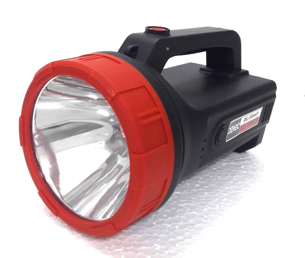Detec Adaptor and Battery Included Blinker and SOS Mode -1000m night visual range ABS Body Waterproof Focused and Defocused 10 Watt LED Rechargeable Hand Held Search Light with Charger (Red and Black)