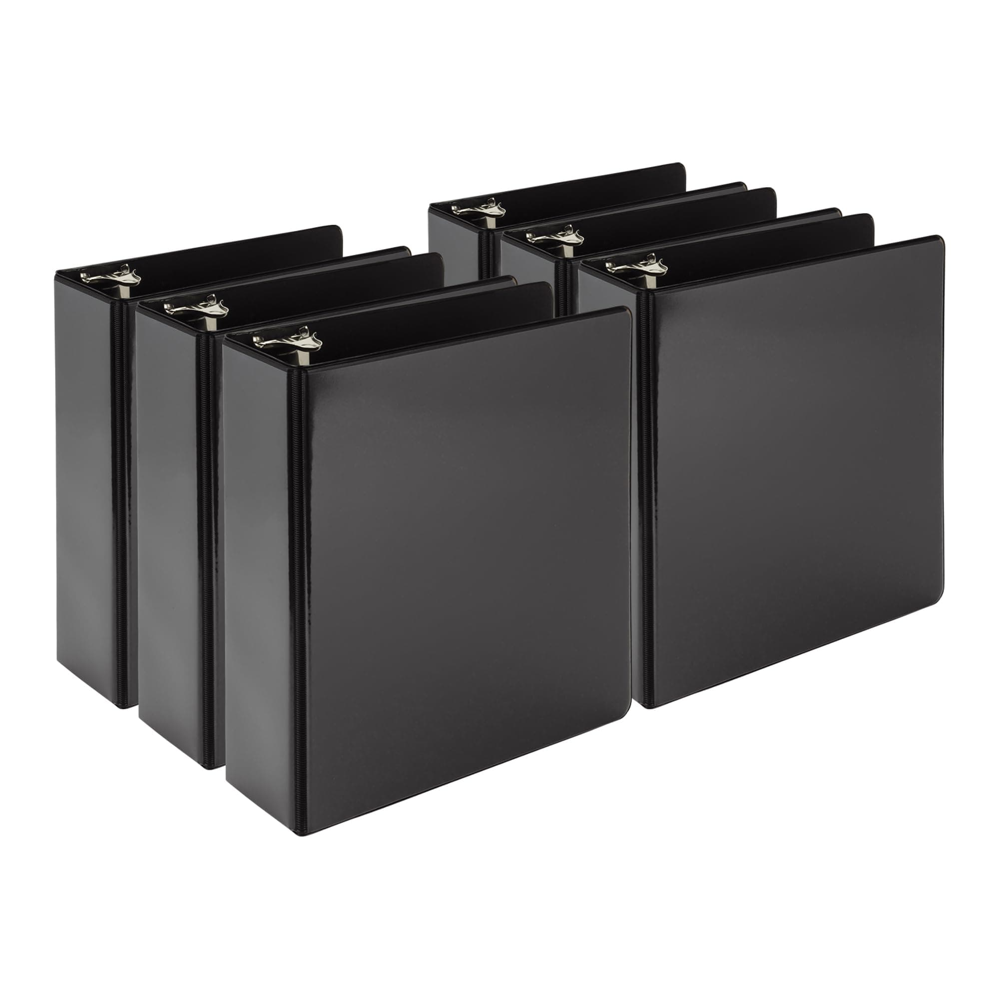 SamsillEconomy 2 Inch Mini 3 Ring Binder, Made in The USA, 9.1" x 7.5" Round Ring Binder, Non-Stick Customizable Cover, Black, 6 Pack