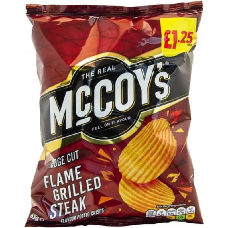 McCoys Flame Grilled Steak Ridge Cut Crisps 65g - Box of 20 (Price Marked)