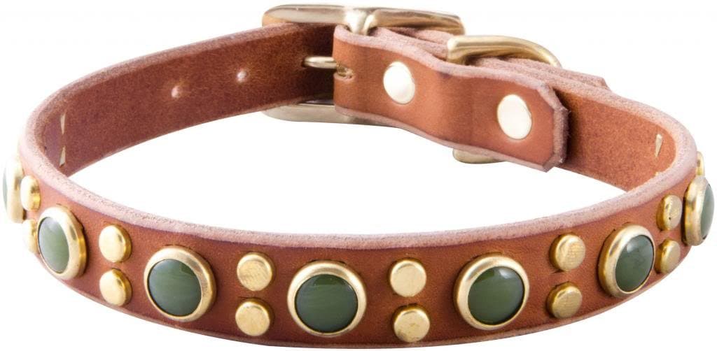"Tween JoJo - Handmade Leather Medium-Small Dog Collar- 3/4" Wide - Silver - Brown 14"-16"