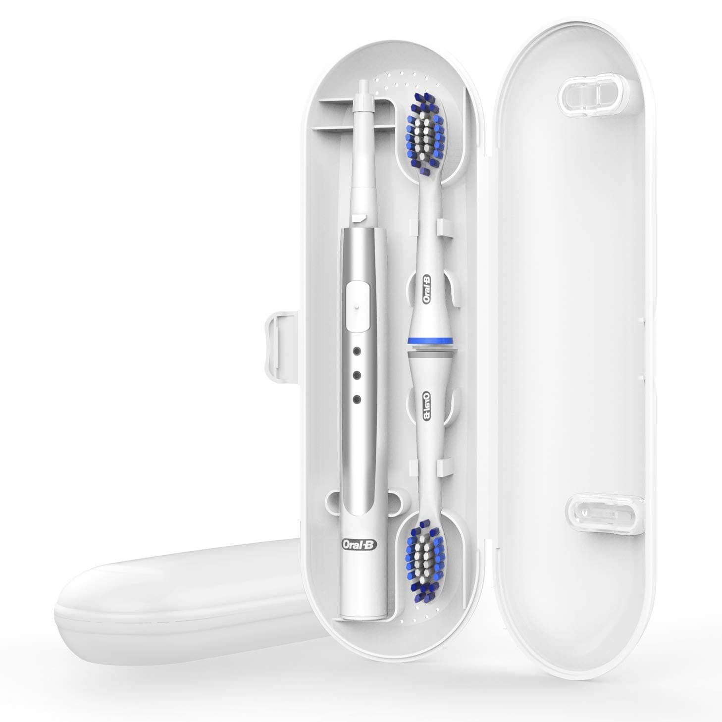Pulsonic Slim Travel Case for Oral B, Poketech Travel Cases for Oral B Pulsonic Slim Sonic Toothbrush for Oral-B 1 Handpiece and 2 Brush Heads Premium - White