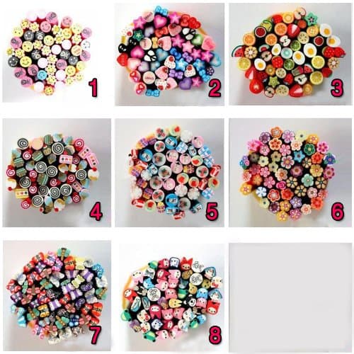 50pcs Fimo Canes Rods Sticks Polymer Clay 3D Nail Art Stickers Decoration Flowers Cats Fruit Smiles BJS6 (Heart Stars Mixed BJS6-2)