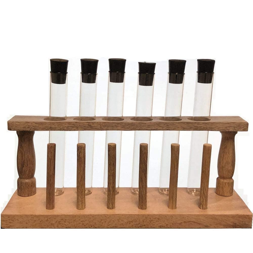 20x150mm Glass Test Tube Set with Rubber Stoppers and Wood Rack, 6 Piece Set, Karter Scientific 150A4