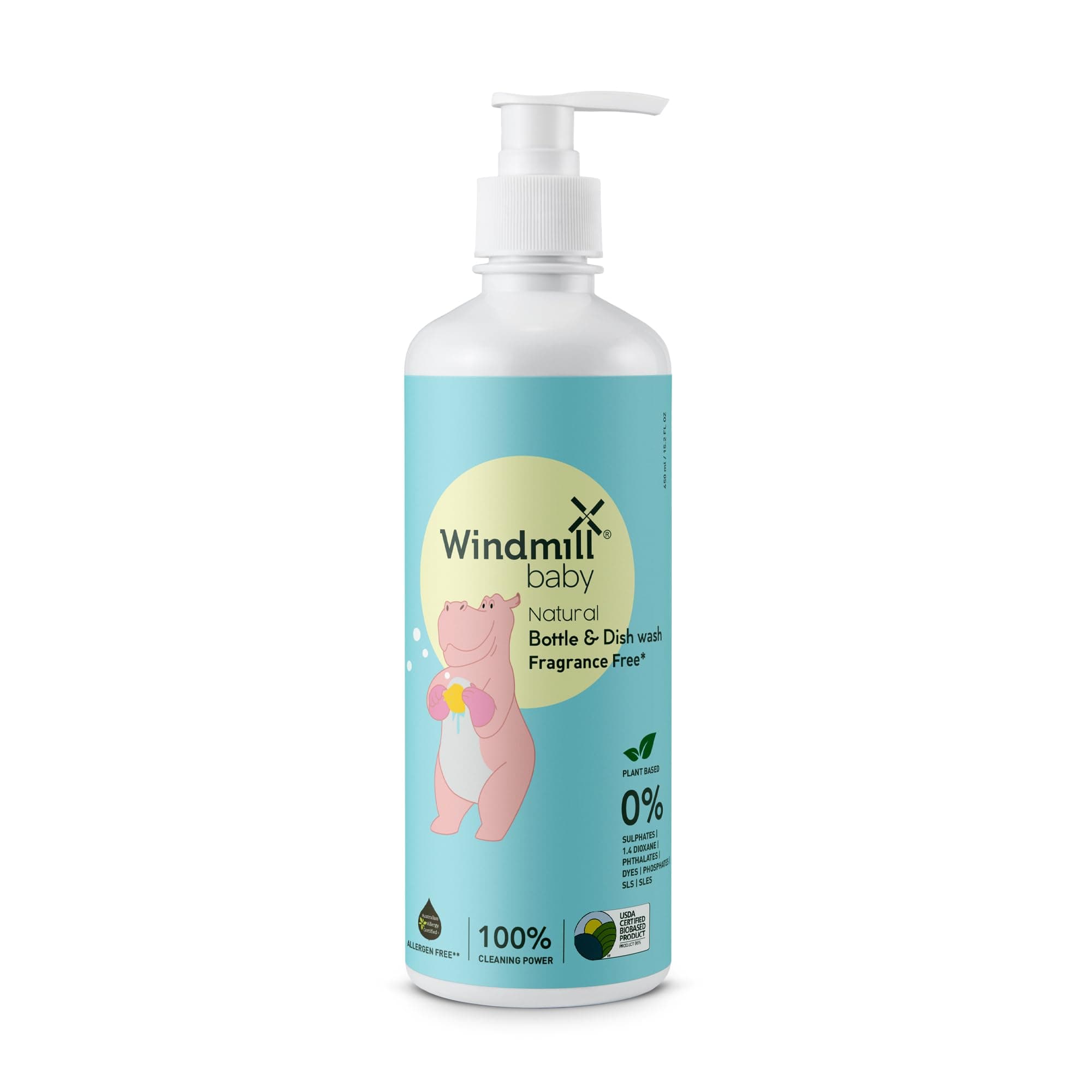 - Windmill baby Natural Bottle Cleaning Liquid, Fragrance Free, USDA Certified, No Anti-Bacterial Chemicals, for Feeding Bottles, Accessories, Pump Parts and more - 450ml