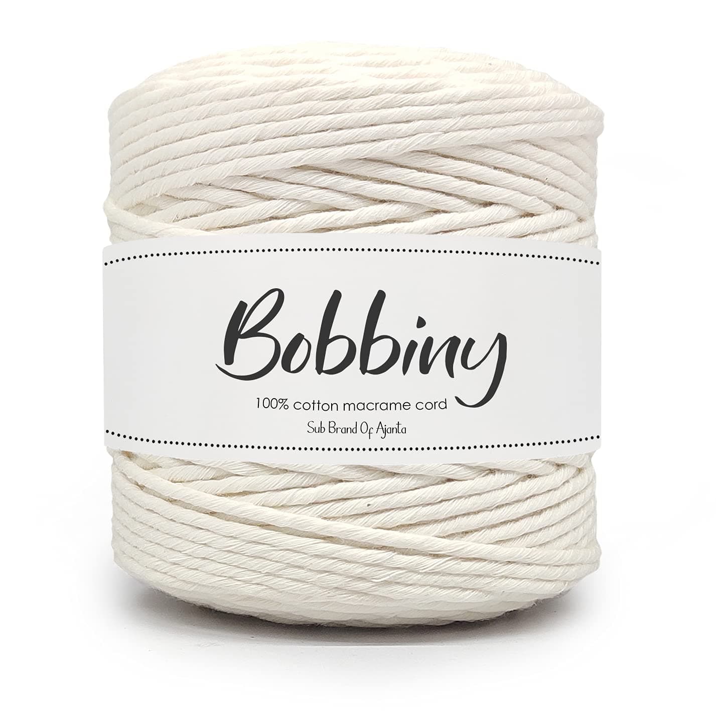 Bobbiny | Single Strand Cotton Macrame Cord Thread Rope for Crafts, Macrame DIY and Other Projects-(4mm, 10 Meter-Off White)