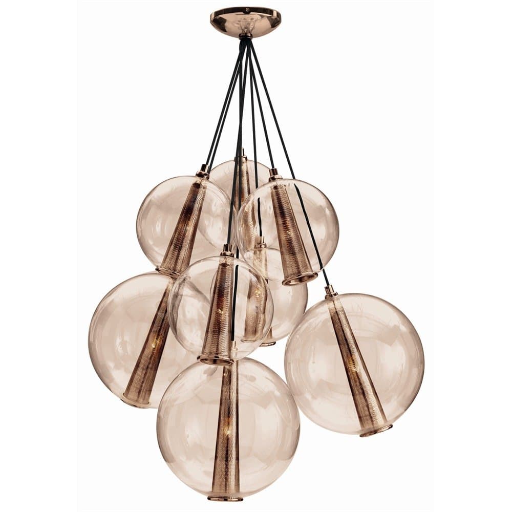 DK89920 - Fixed Large Glass Cluster - 8 Light - 10in./14in. Globes - Rose Gold/Rose Glass Finish - Caviar Collection