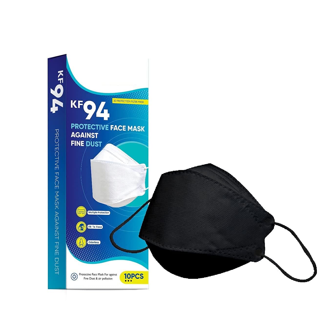 Face Mask - Reusable Premium Fish Shape KF94 Mask for Men and Women, High Filtration, Anti Pollution 4 Layer Mask ISO CE FDA Certified Mask for Unisex (Pack Of 10, Black)