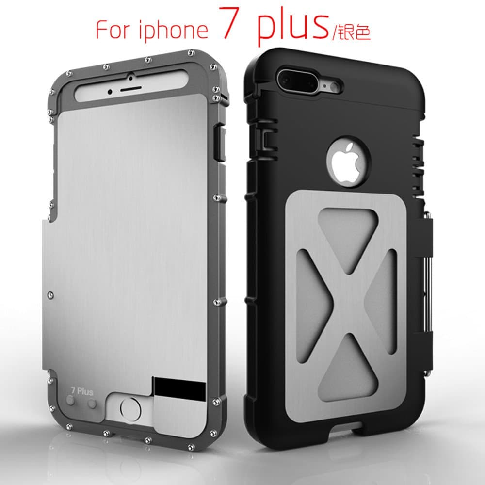 iPhone 7 Plus Case,iPhone 8 Plus Case,ARMOR KING Outdoor Dropproof Shockproof Stainless Steel Heavy Duty Clamshell Flip Cover for Apple iPhone 7 8 Plus(Silver)