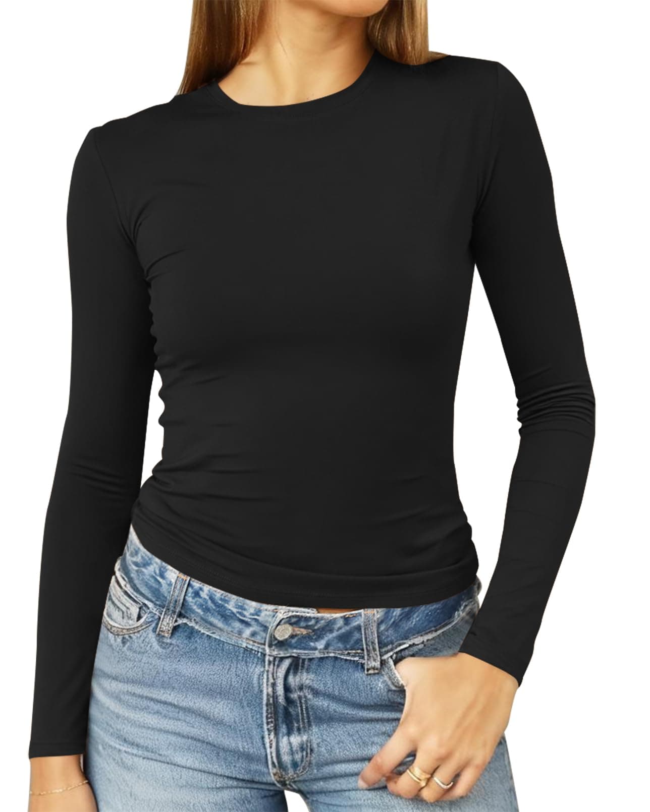 Women's Long Sleeve Shirts Spring 2026 Casual Basic Going Out Crop Tops Slim Fit Tight Y2K Clothes