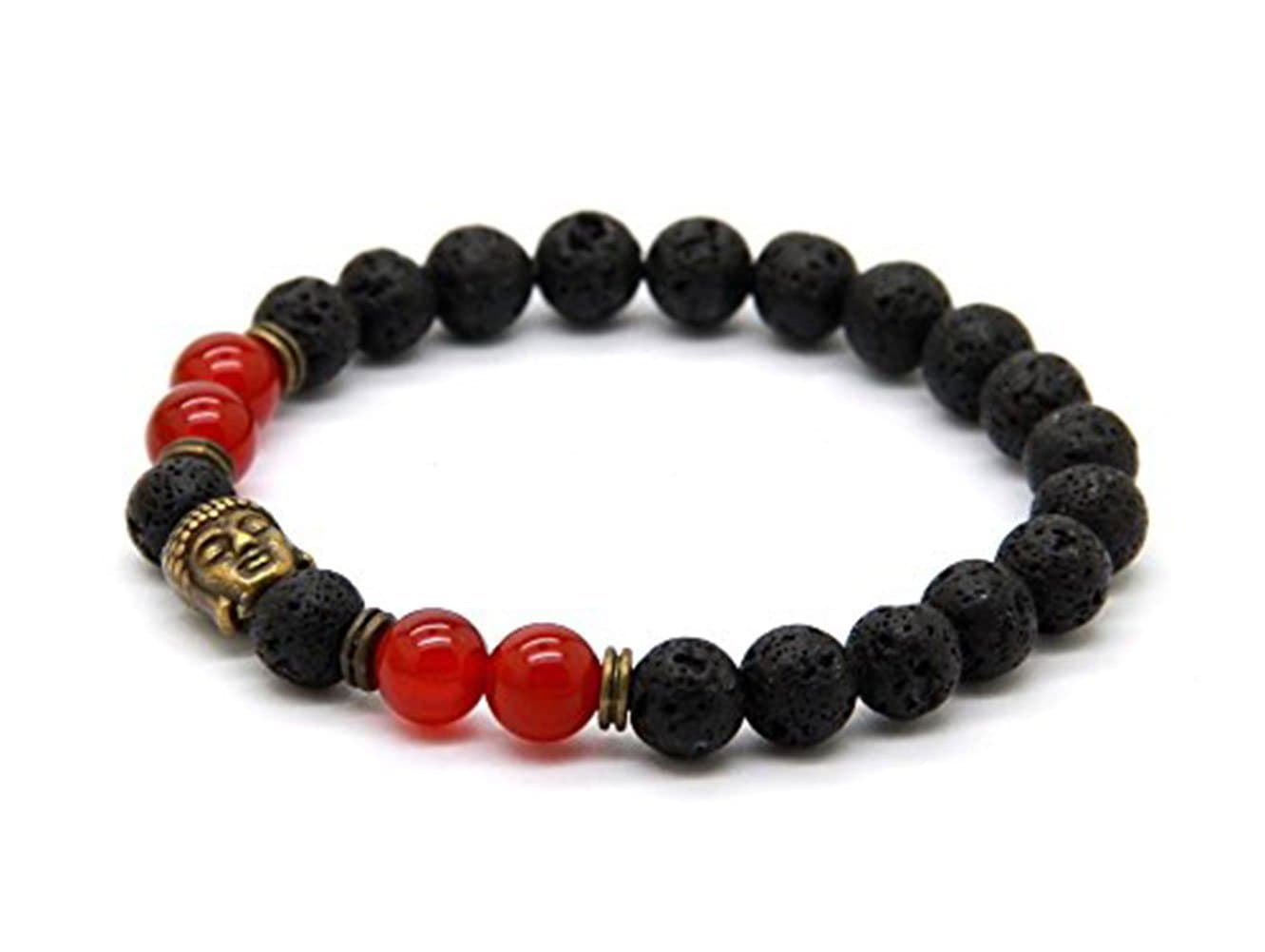 Lava + Red Carnelian Bracelet with Buddha, Spiritual Healing Stone Good Luck Bracelet Aura Protection