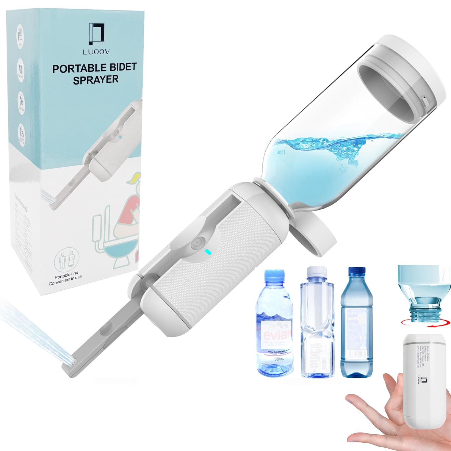 Portable Bidet for Travel, 500ml Travel Bidet, Bidet Sprayer with Peri Bottle for Women/Man, Handheld, Rechargeable Electric Bidet High Pressure, Douche Bottle for Postpartum, Hemorrhoid (White)