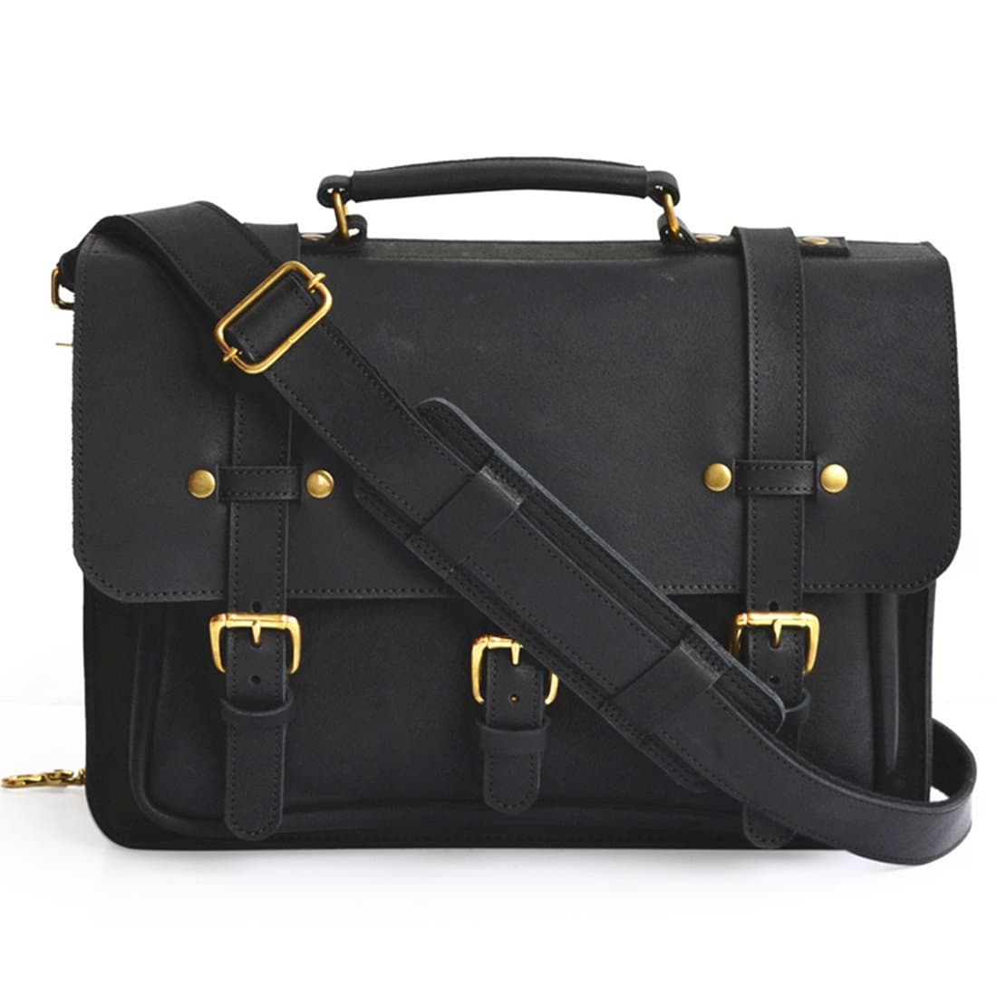 Marlondo Leather Businessman's Briefcase - Full Grain Leather (Black)