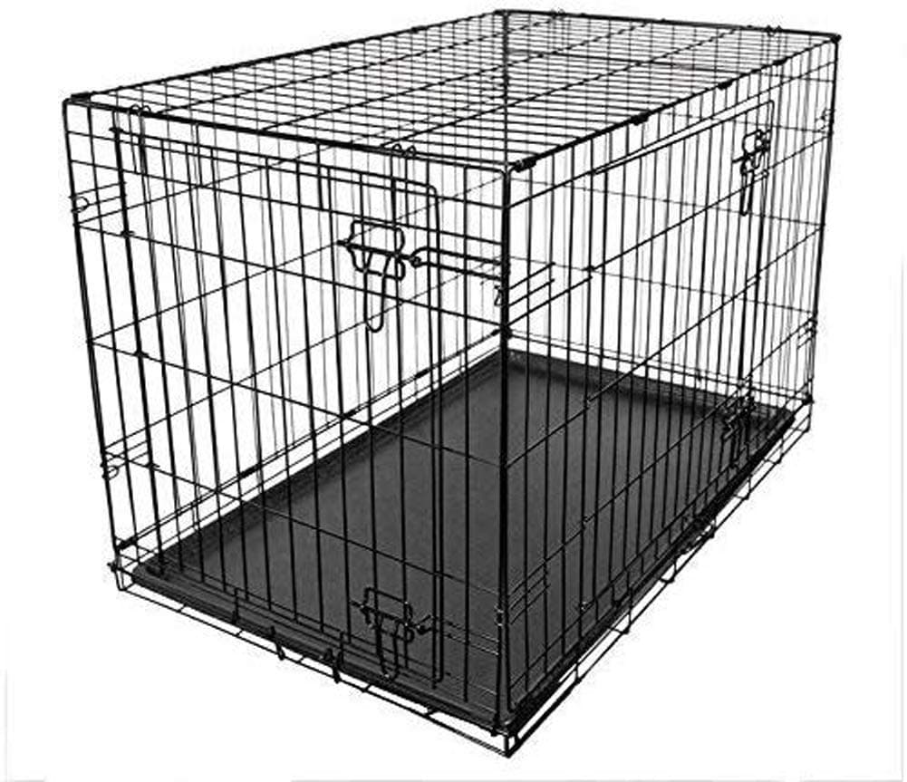 CHYIR Dog Cage Folding 2-door Metal Bold Pet Nest With Plastic Tray, Black (M)