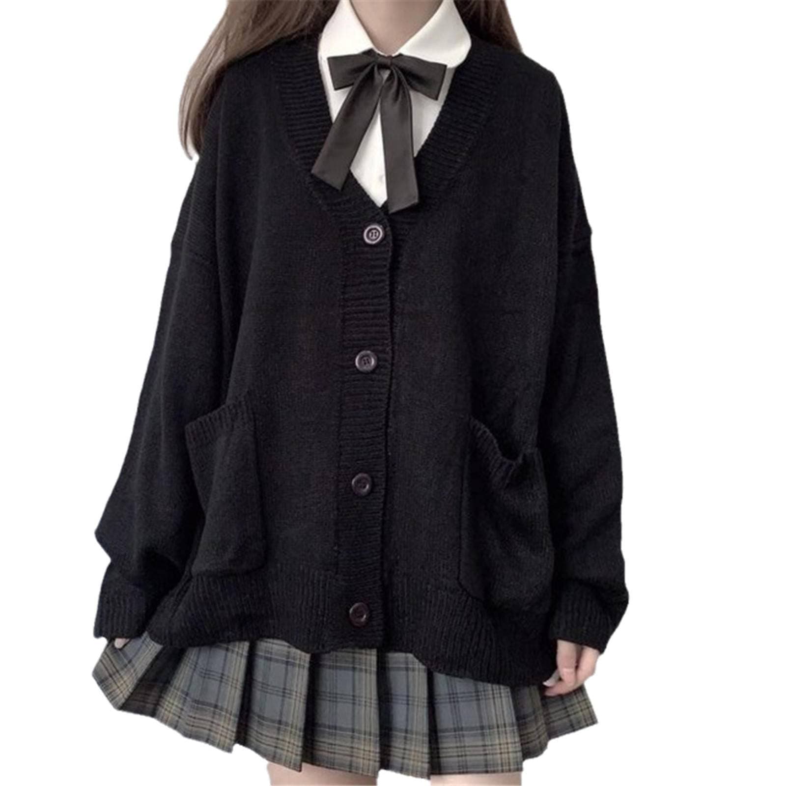 TXYJJP Womens Japanese Cute Kawaii Knitted Cardigan Sweater Cosplay Long Sleeve Button Down JK School Uniform Jacket