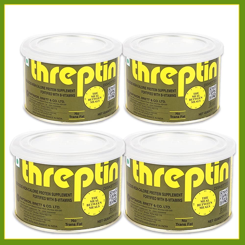 Threptin Regular Protein Supplement Diskettes - High Protein Cookies for Nutrition - 275g Pack of 4