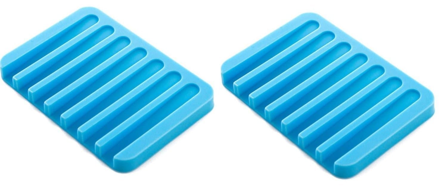 Ovee Lando SILICONE SOAP DISH. SOAP HOLDER DRAINER TRAY, BLUE 2 PACK