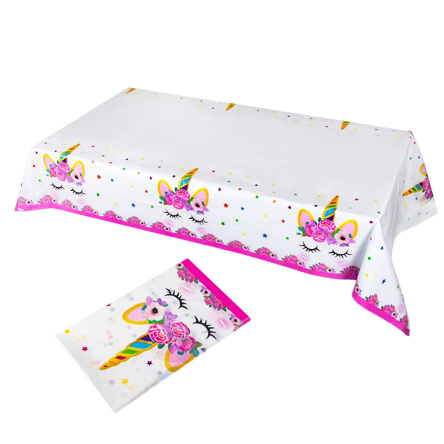 2 Pack Disposable Plastic Unicorn Tablecloth Unicorn Table Cover Unicorn Party Supplies, 70 X 42 Inches