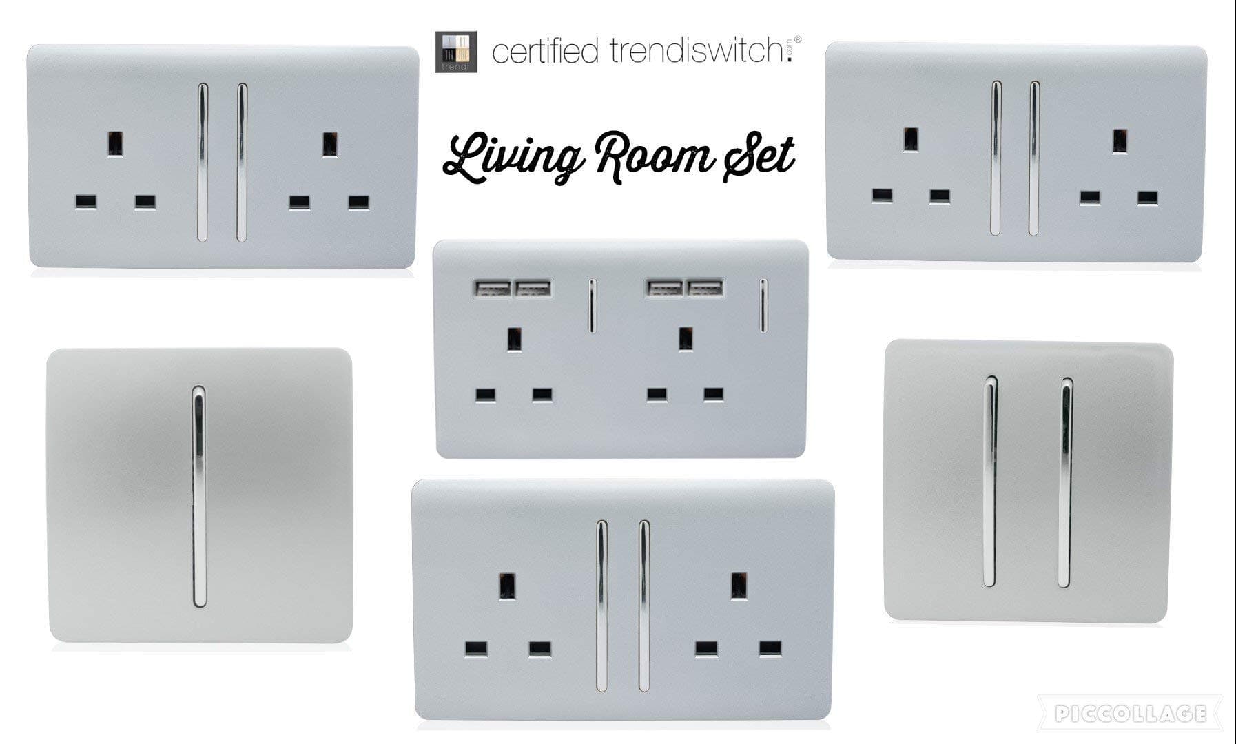 Trendi Switch Modern Glossy Switches/Sockets Living Room Trade/Multi Pack Silver
