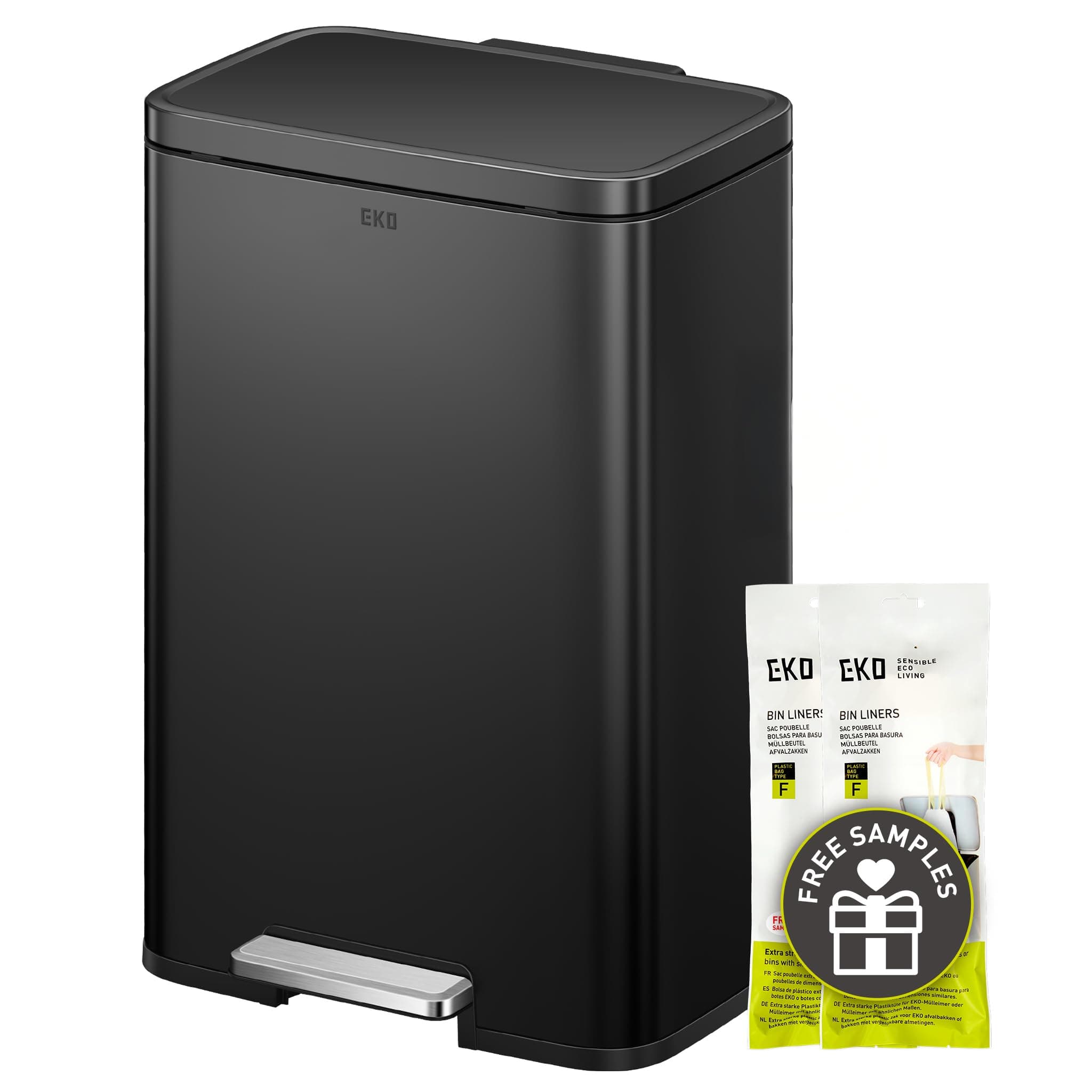 Madison Matte Black 50 Liter/13.2 Gallon Step Trash Can with Inner Liner - Fingerprint Resistant Finish
